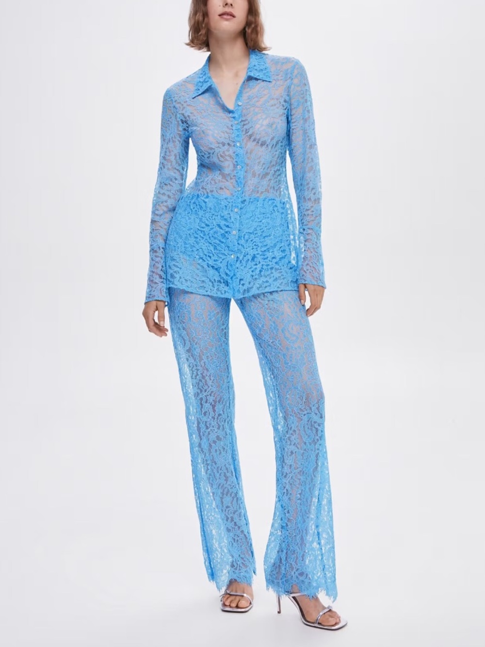 Mango | Guipure shirt with bows & palazzo pants